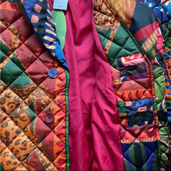 FARM RIO Patchwork Tapestry Crochet-Sleeve Puffer Jacket Coat Small NWT - Picture 13 of 14